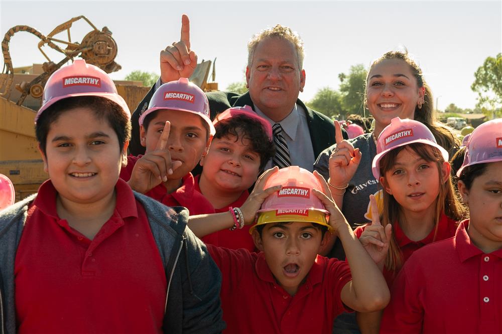 Galveston Elementary School students and Superintendent Frank Narducci